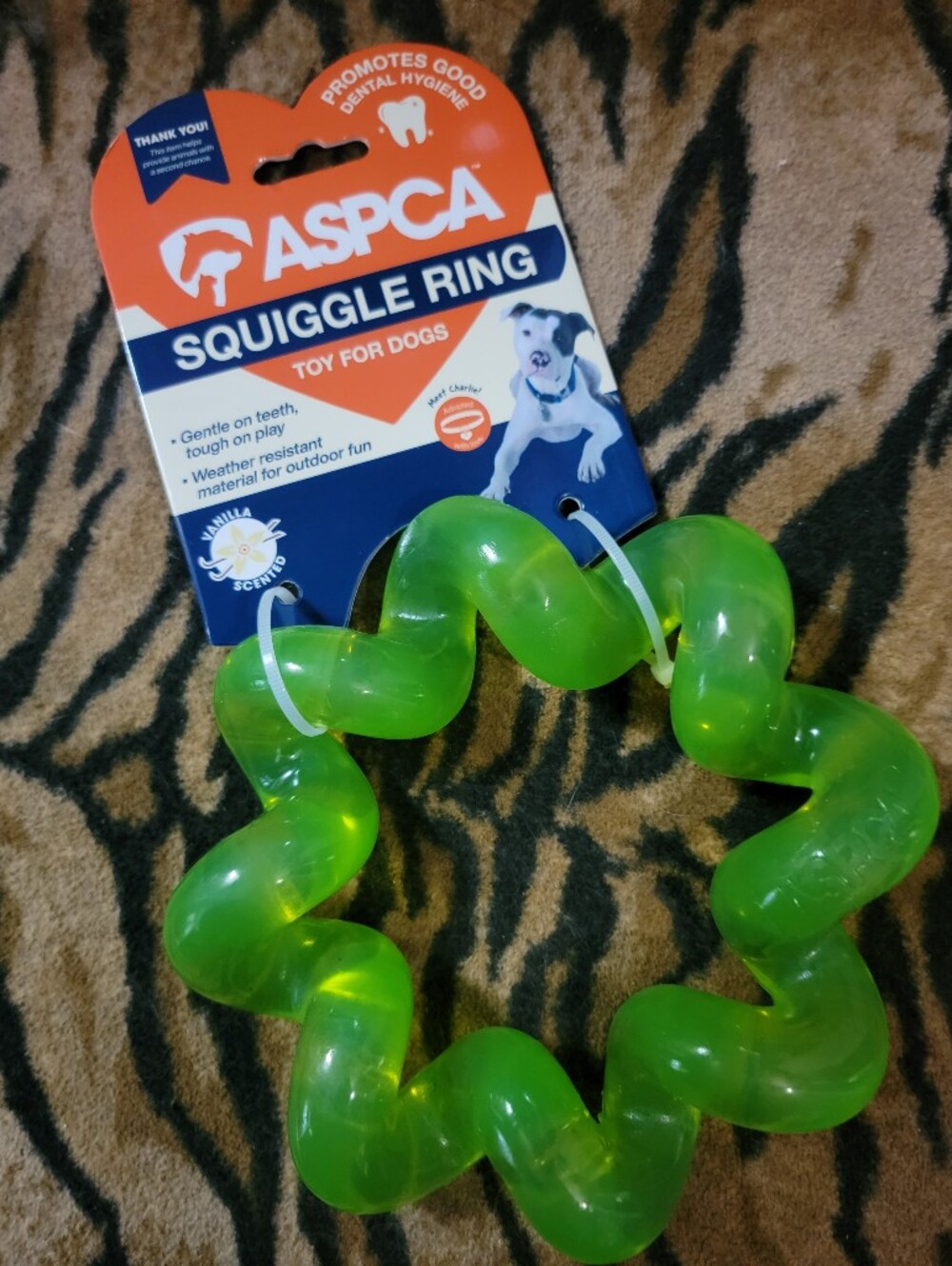 ASPCA Dog Ring Squiggle Green Rubber Interactive Durable Fetch Toy Large Xl Ea.